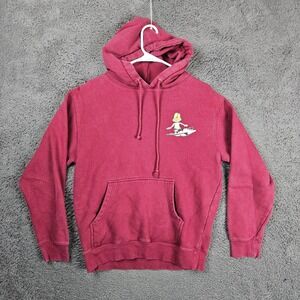 Jacks Surfboards Maroon Graphic Pullover Hoodie Mens Small Surfer Character Logo